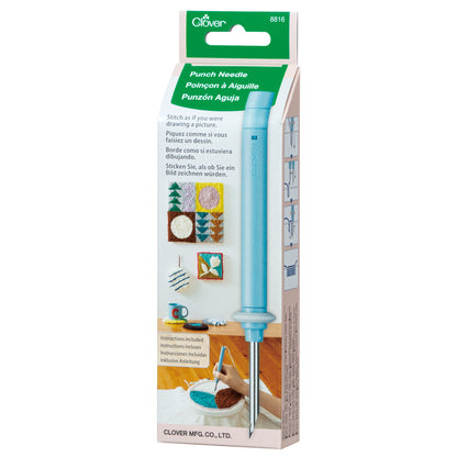 Clover punch needle tool with tapestry needle in packaging
