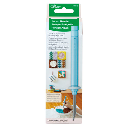 Clover punch needle tool with tapestry needle in packaging