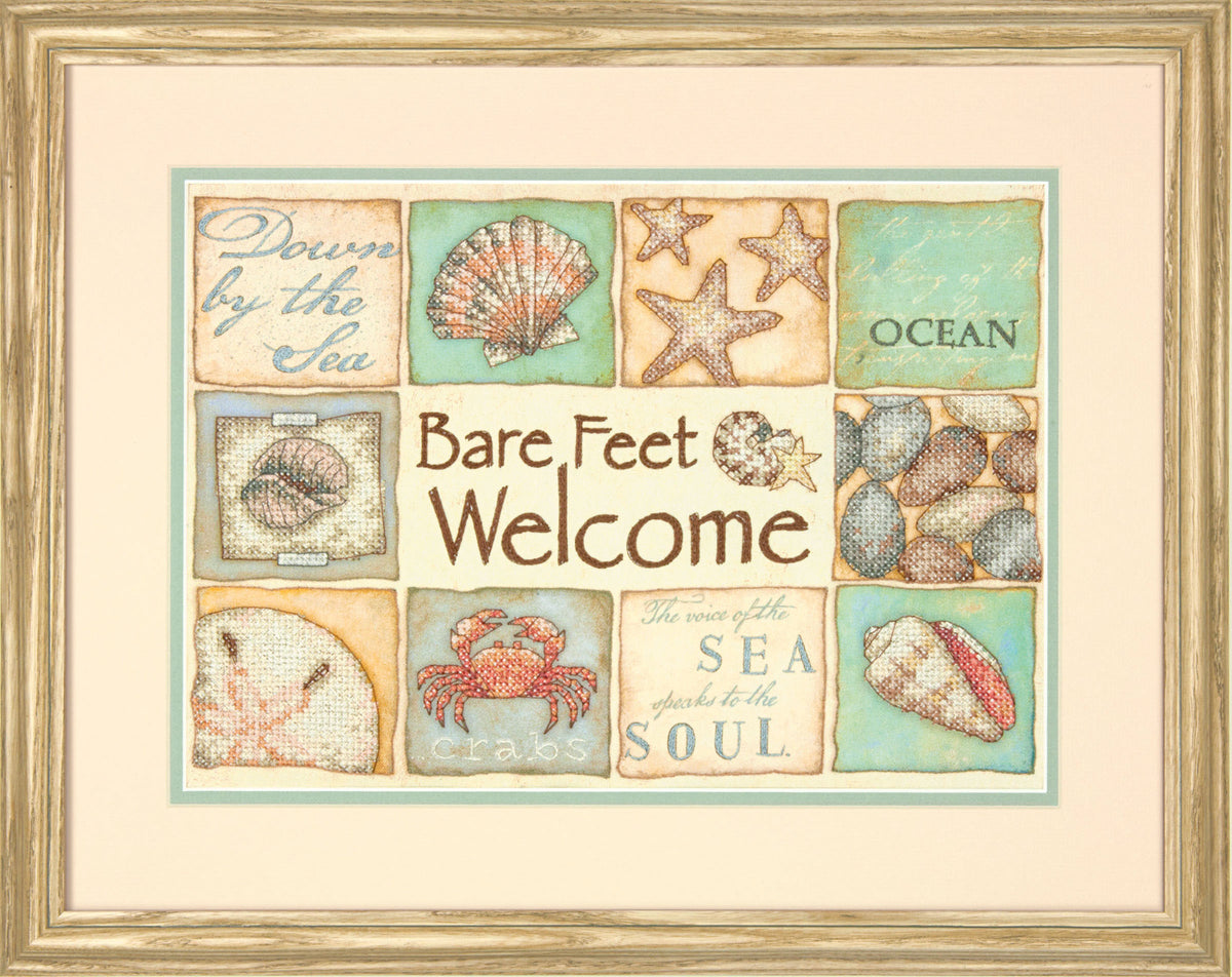Bare Feet Welcome stamped cross stitch design