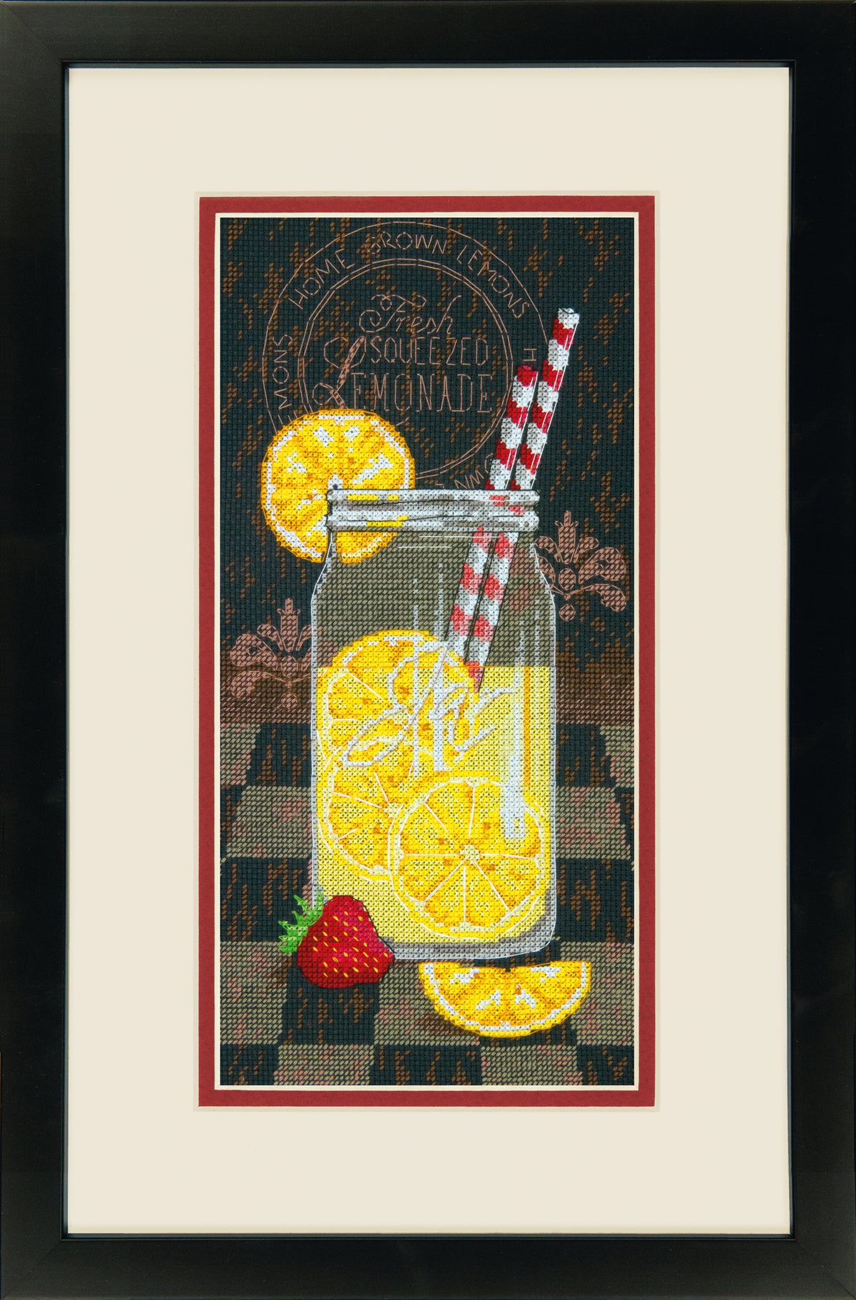 Dimensions Lemonade Diner cross stitch kit on black aida