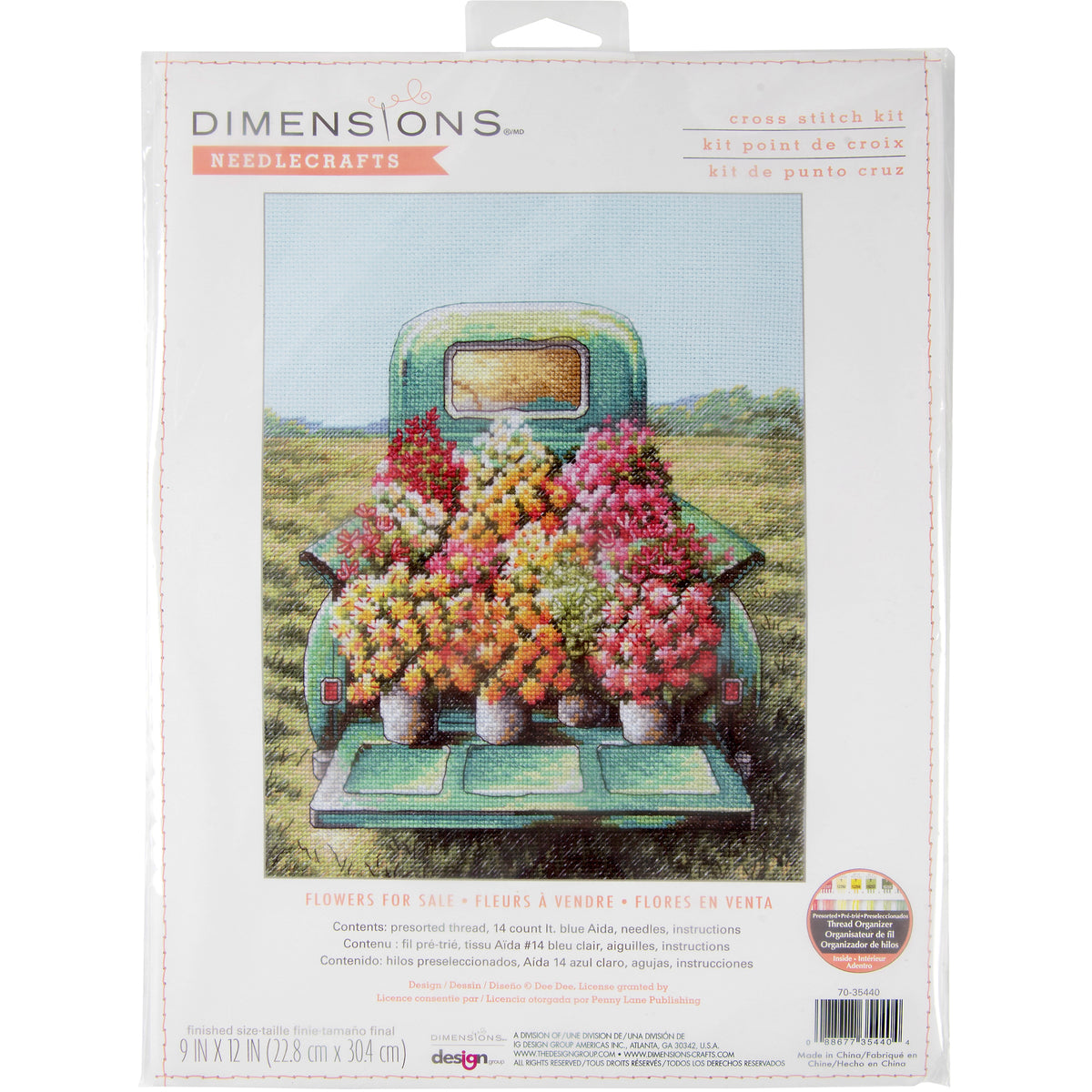 Flowers for Sale cross stitch kit showing a floral stitched design