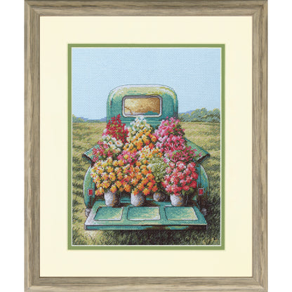 Flowers for Sale cross stitch kit showing a floral stitched design