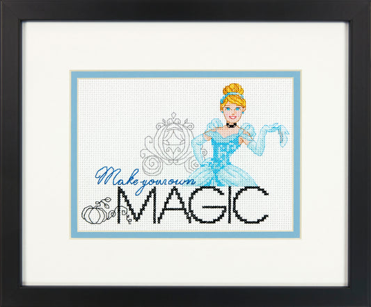 Finished Cinderella cross stitch reading Make Your Own Magic