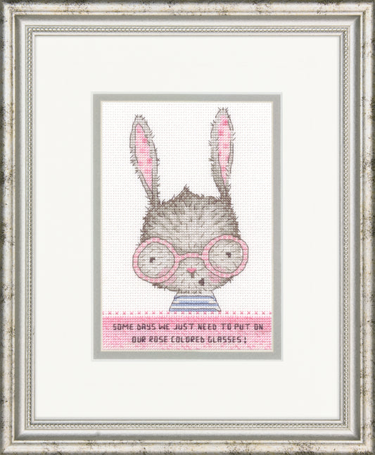 Finished Rose Colored Glasses cross stitch design