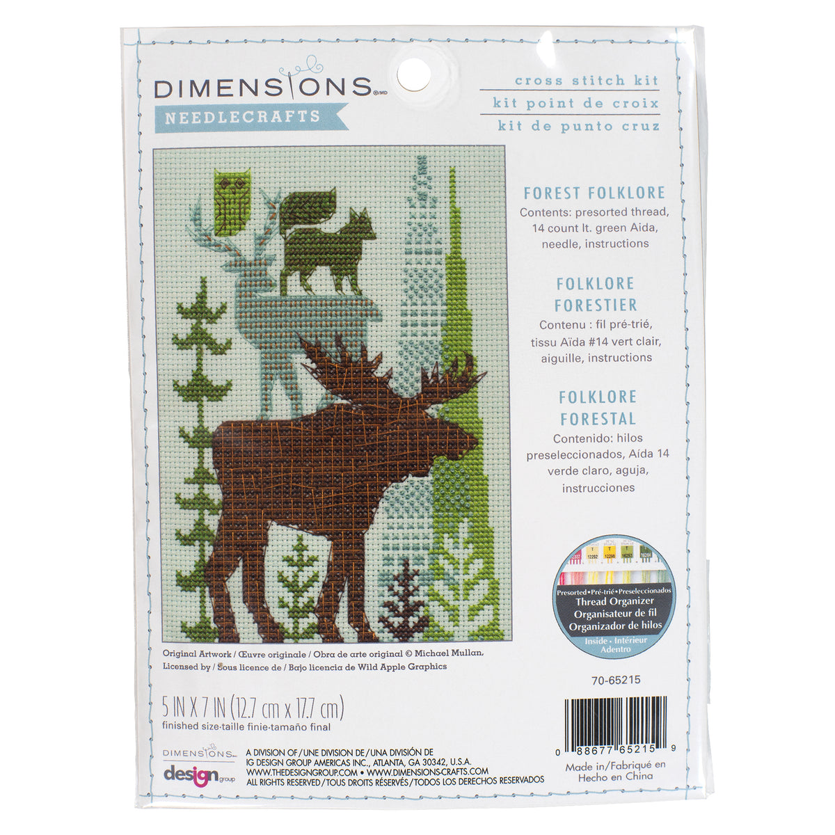 Finished Forest Folklore cross stitch of stacked woodland animals