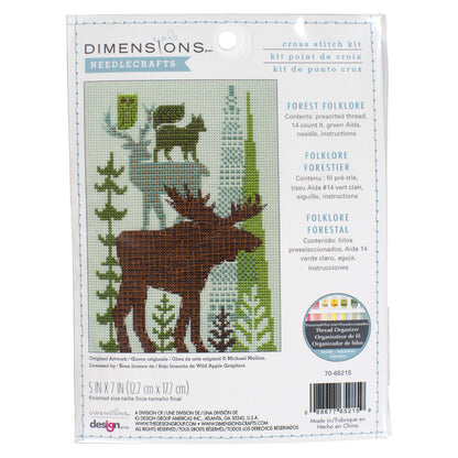 Finished Forest Folklore cross stitch of stacked woodland animals