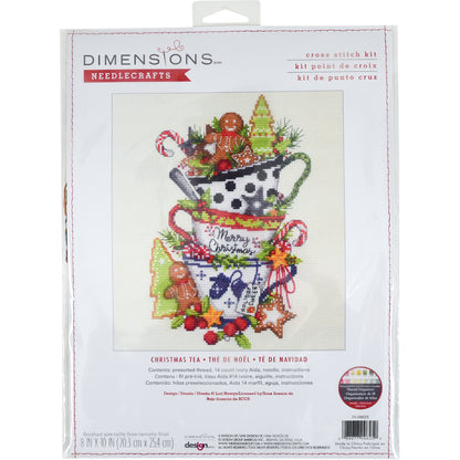 Christmas Tea cross stitch kit showing festive stitched design