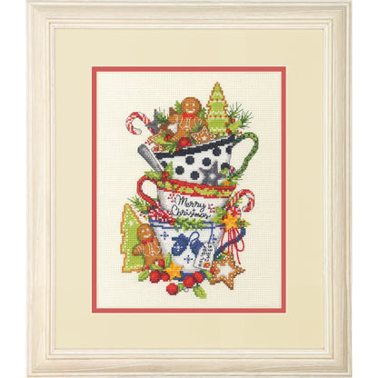 Christmas Tea cross stitch kit showing festive stitched design