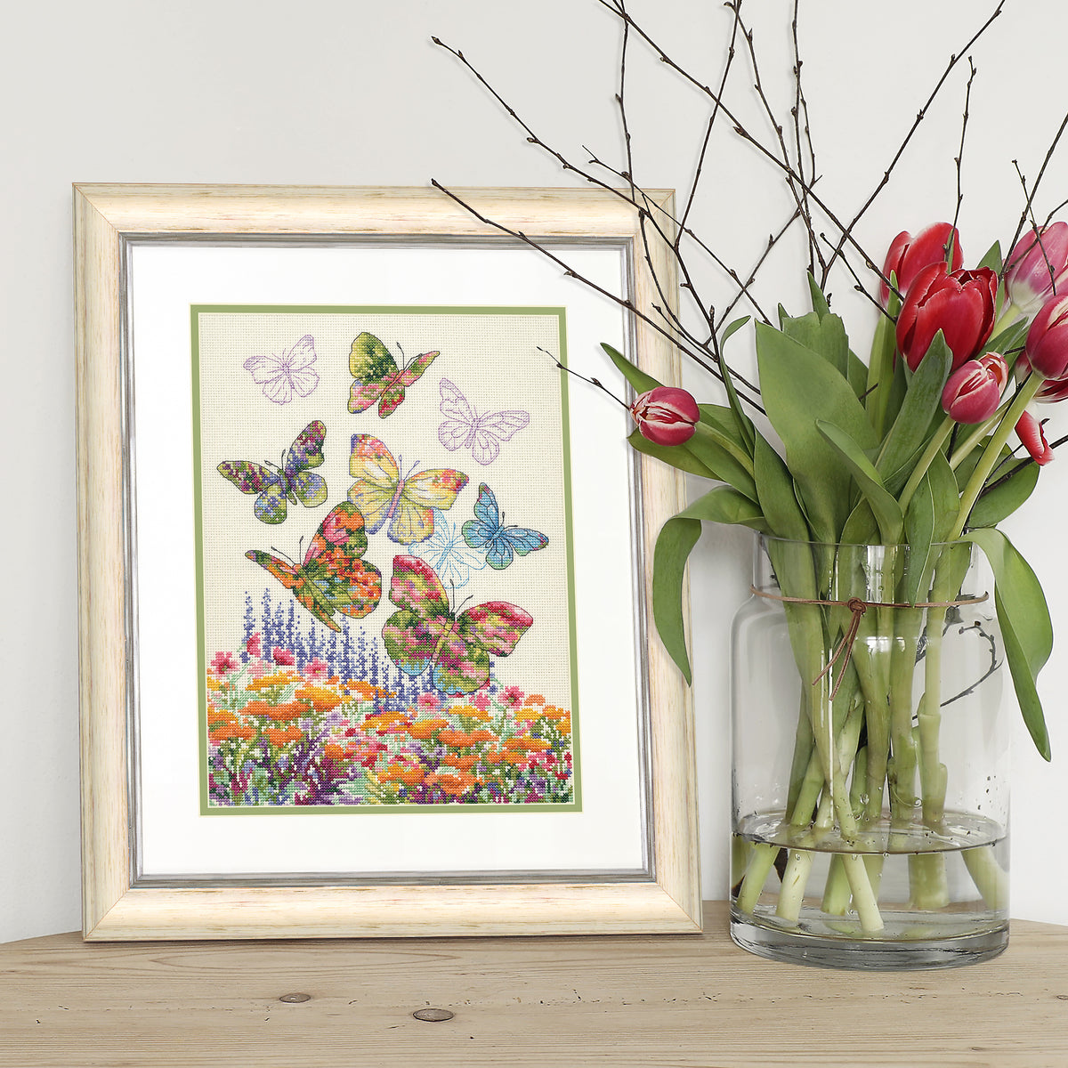 Dimensions Floral Butterfly cross stitch kit design