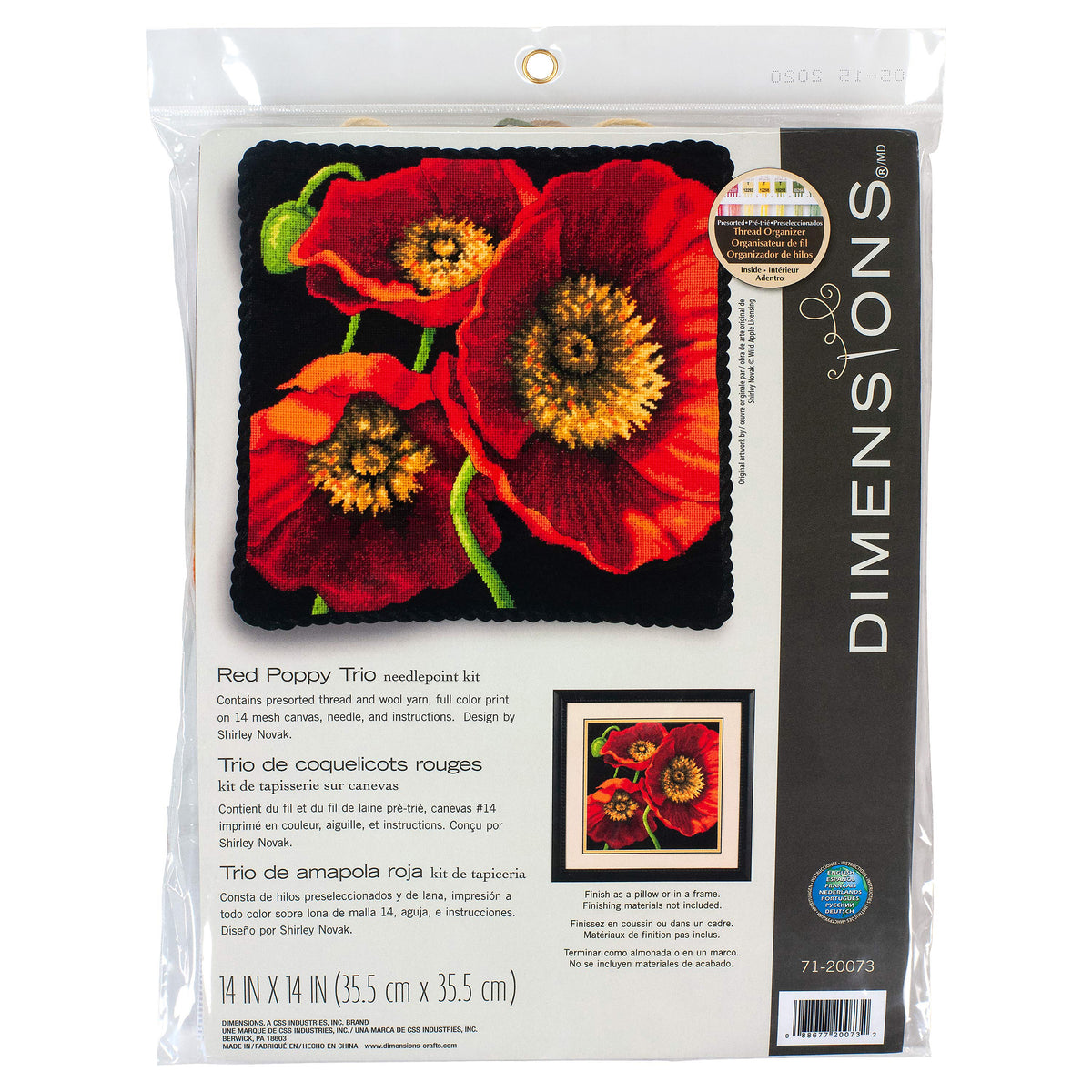 Red Poppy Trio needlepoint kit with three red poppies