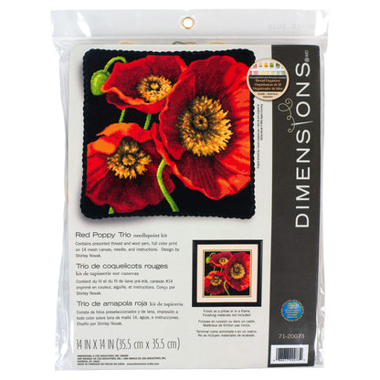 Red Poppy Trio needlepoint kit with three red poppies