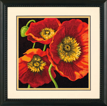 Red Poppy Trio needlepoint kit with three red poppies