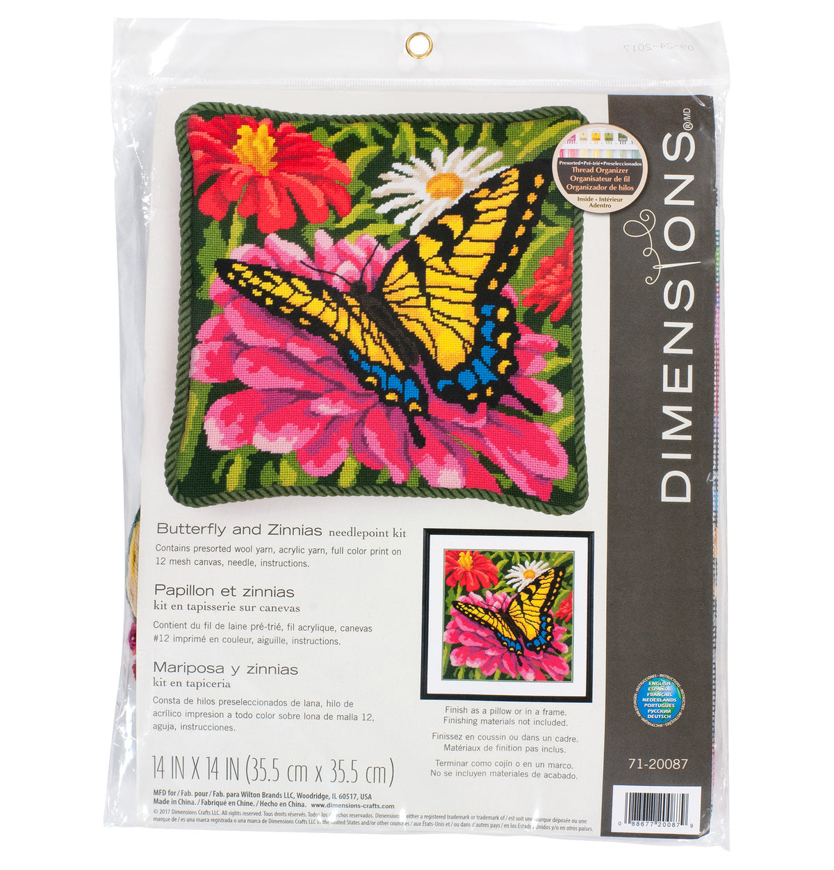 Dimensions Butterfly and Zinnias needlepoint kit design