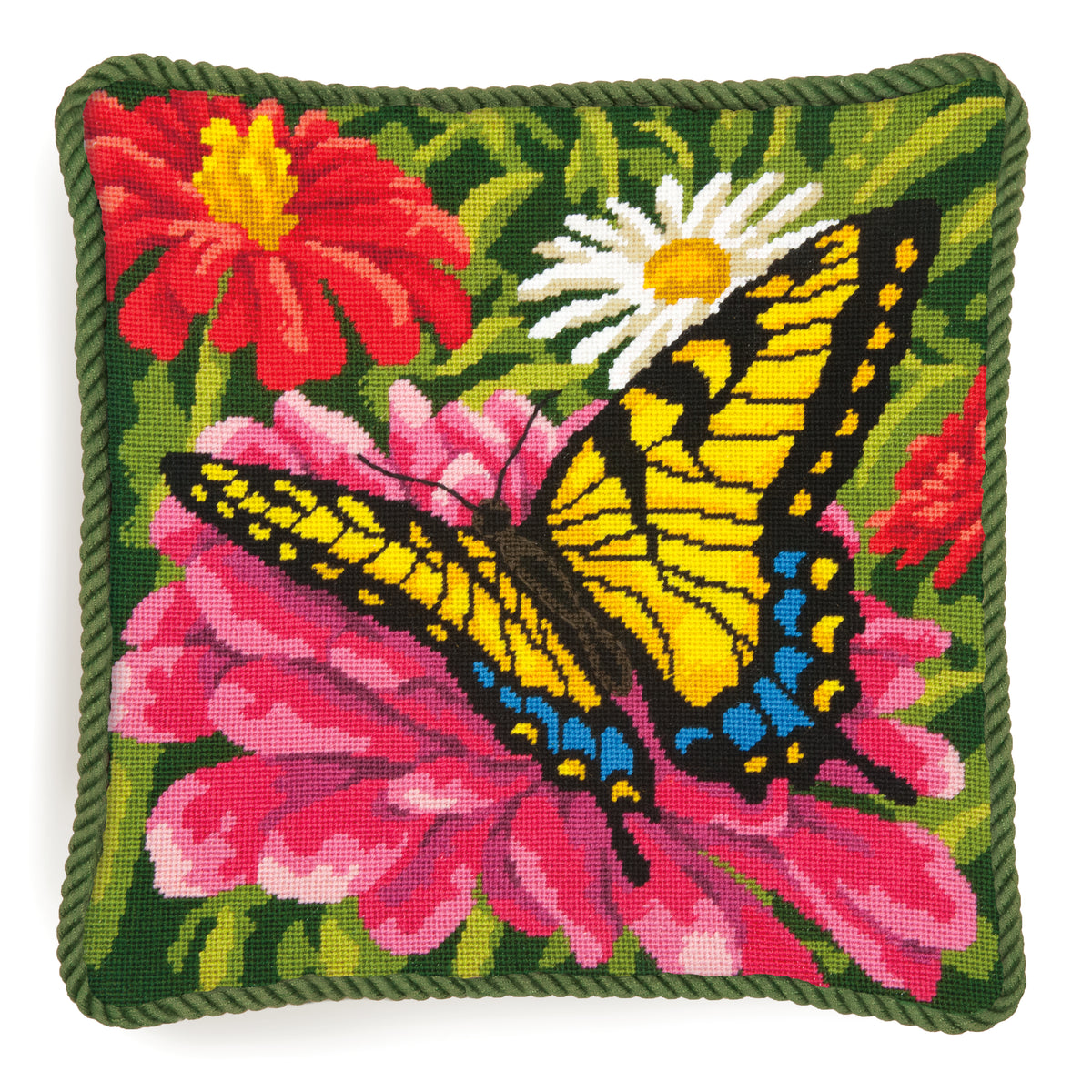 Dimensions Butterfly and Zinnias needlepoint kit design