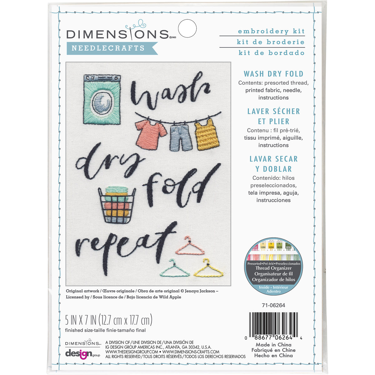 Dimensions Wash Dry Fold embroidery kit design