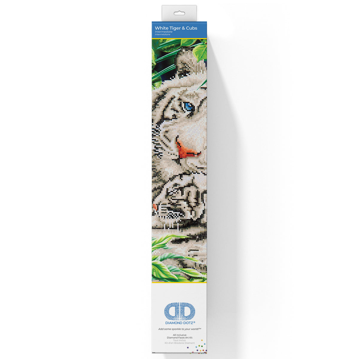 Diamond Dotz White Tiger & Cubs diamond painting kit showing a white tiger with cubs