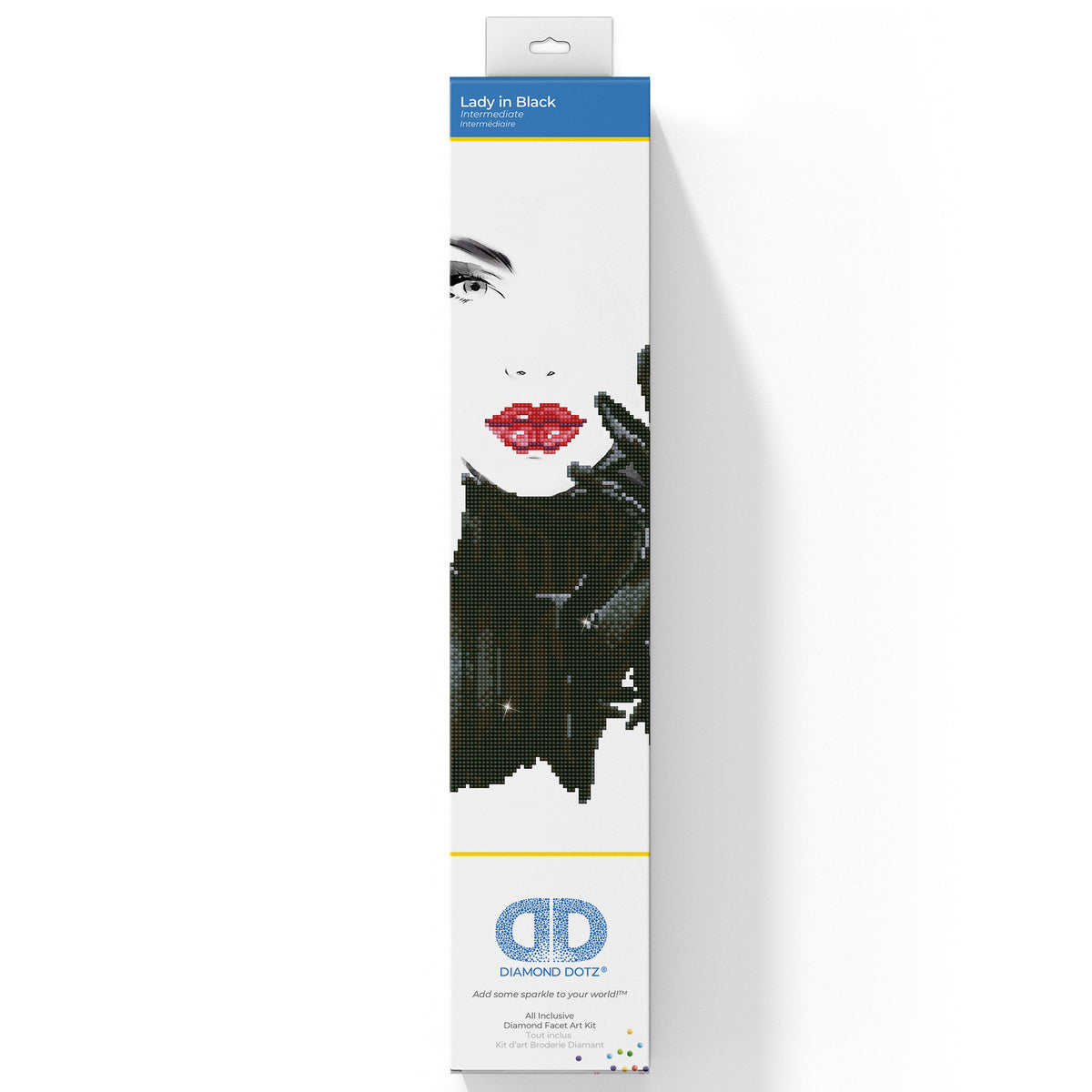 Diamond Dotz Lady in Black diamond painting kit showing a lady in black