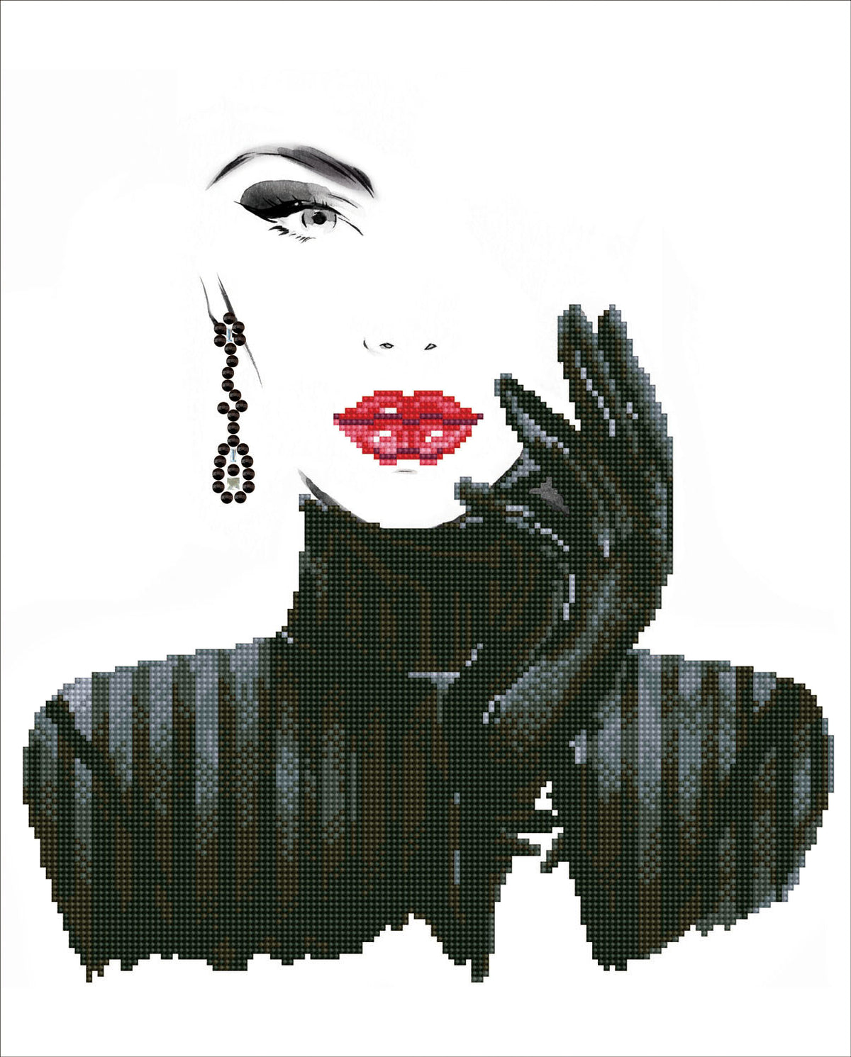 Diamond Dotz Lady in Black diamond painting kit showing a lady in black
