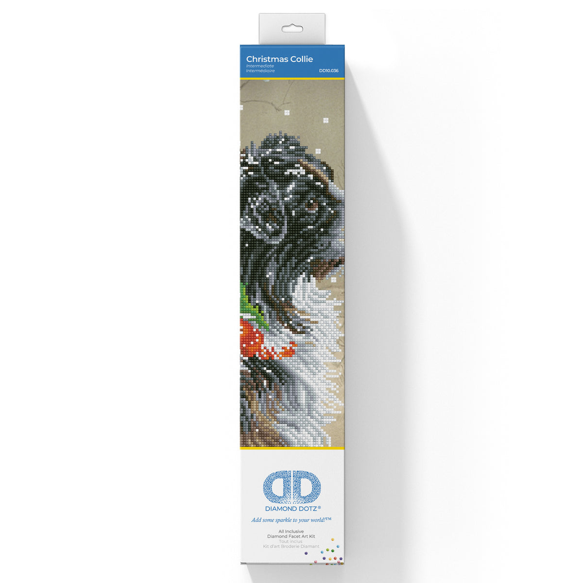 Diamond Dotz Christmas Collie diamond painting kit showing a collie dog in a Christmas scene