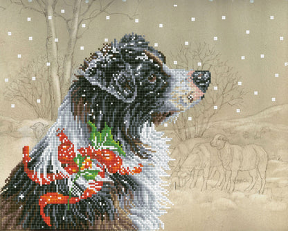 Diamond Dotz Christmas Collie diamond painting kit showing a collie dog in a Christmas scene