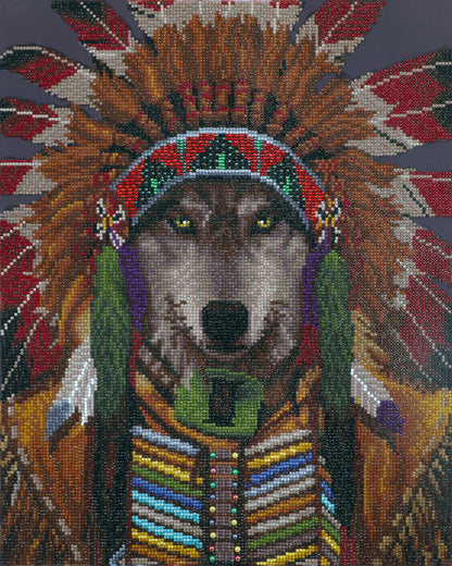 Diamond Dotz Wolf Spirit Chief diamond painting kit showing the Wolf Spirit Chief design