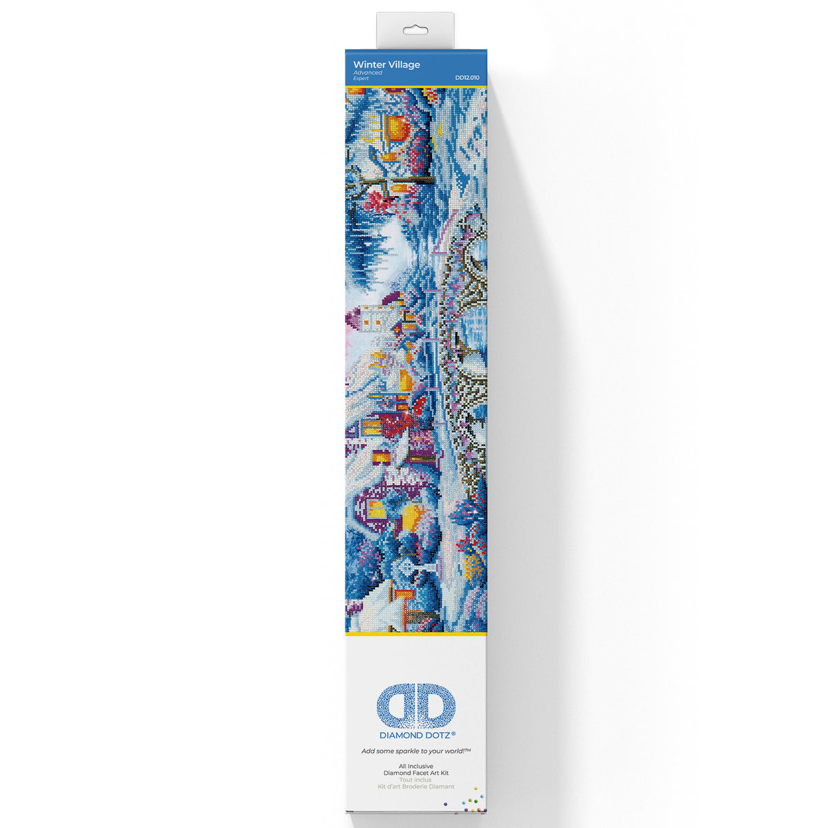 Diamond Dotz Winter Village diamond painting kit showing a snowy winter village