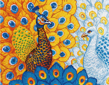 Diamond Dotz Romantic Peacocks diamond painting kit showing a pair of peacocks