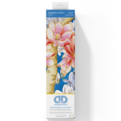 Diamond Dotz Magnolias on Blue 1 diamond painting cushion kit packaging
