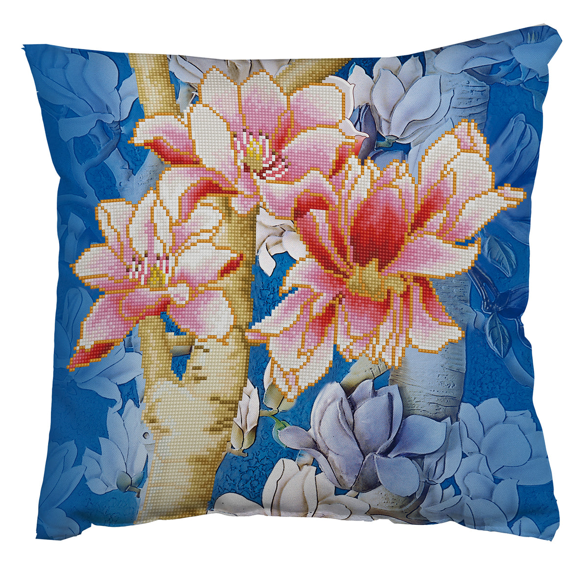 Diamond Dotz Magnolias on Blue 1 diamond painting cushion kit packaging