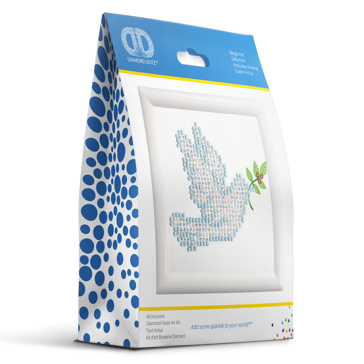 Diamond Dotz Dove of Peace diamond painting kit with frame showing a dove of peace