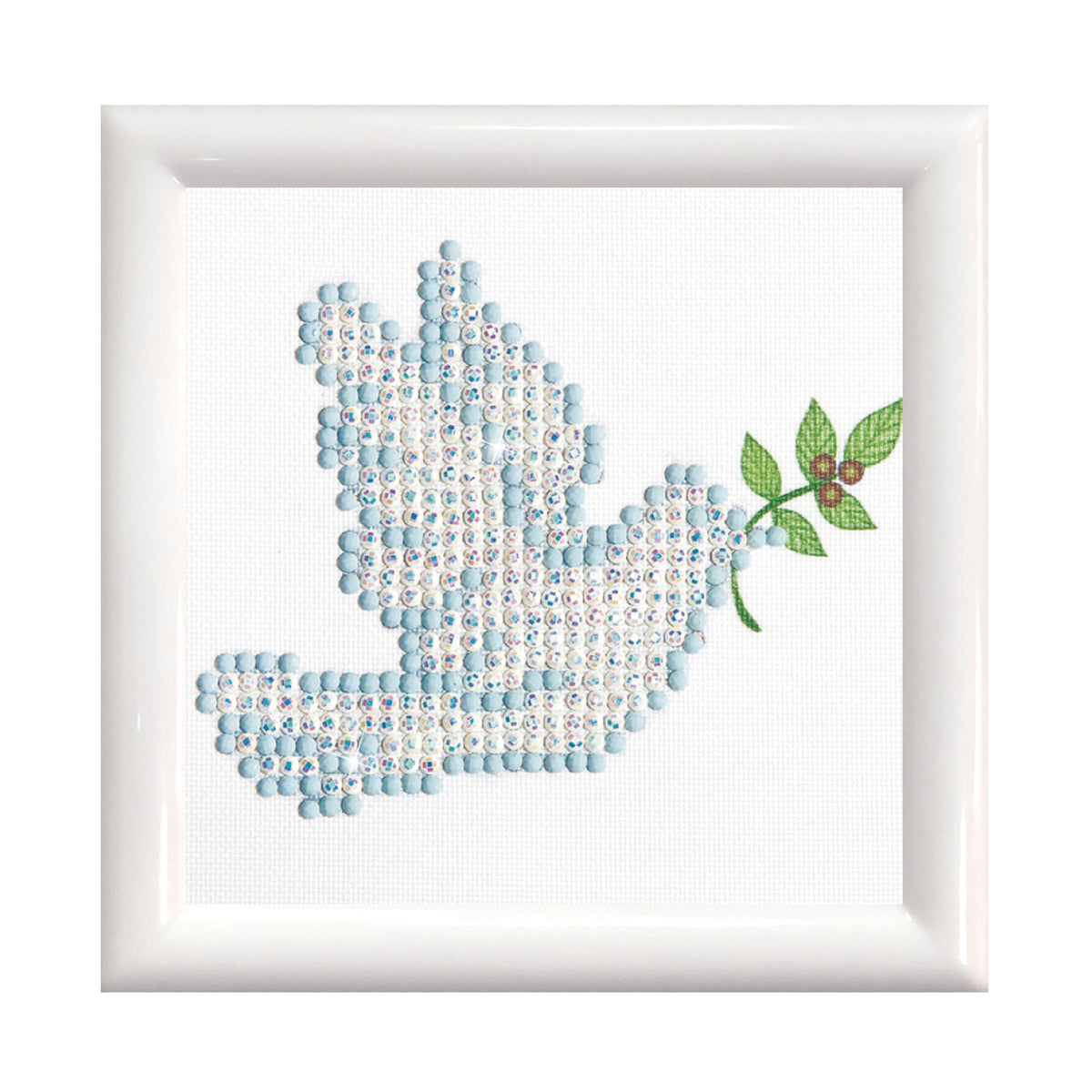 Diamond Dotz Dove of Peace diamond painting kit with frame showing a dove of peace