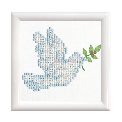 Diamond Dotz Dove of Peace diamond painting kit with frame showing a dove of peace