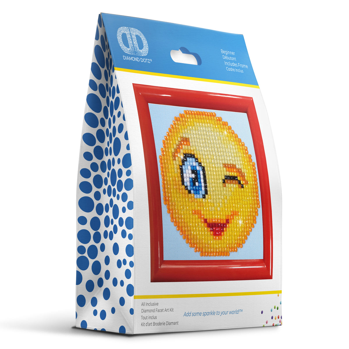 Diamond Dotz Wink Wink diamond painting kit with frame showing a winking face design