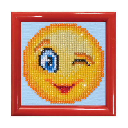 Diamond Dotz Wink Wink diamond painting kit with frame showing a winking face design