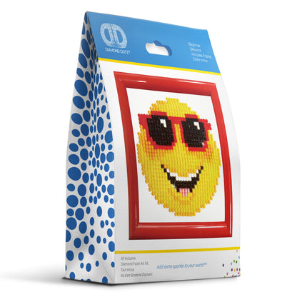 Diamond Dotz Smiling Face diamond painting kit with frame showing a smiling face design