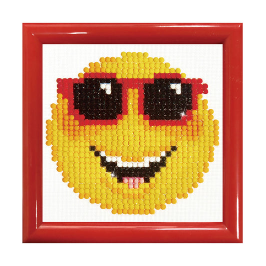 Diamond Dotz Smiling Face diamond painting kit with frame showing a smiling face design