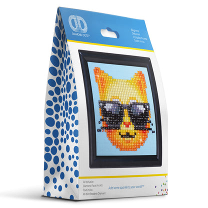 Diamond Dotz Kool Kat diamond painting kit with frame showing a cool cat design