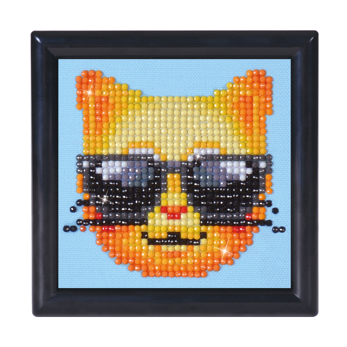 Diamond Dotz Kool Kat diamond painting kit with frame showing a cool cat design
