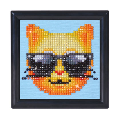 Diamond Dotz Kool Kat diamond painting kit with frame showing a cool cat design
