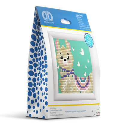 Diamond Dotz Llama Heart diamond painting kit with frame showing a llama heart design