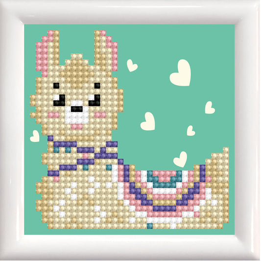 Diamond Dotz Llama Heart diamond painting kit with frame showing a llama heart design