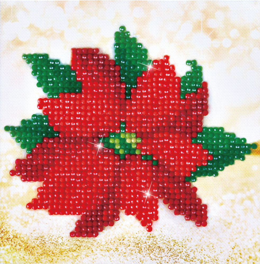 Diamond Dotz Poinsettia diamond painting kit showing a festive poinsettia