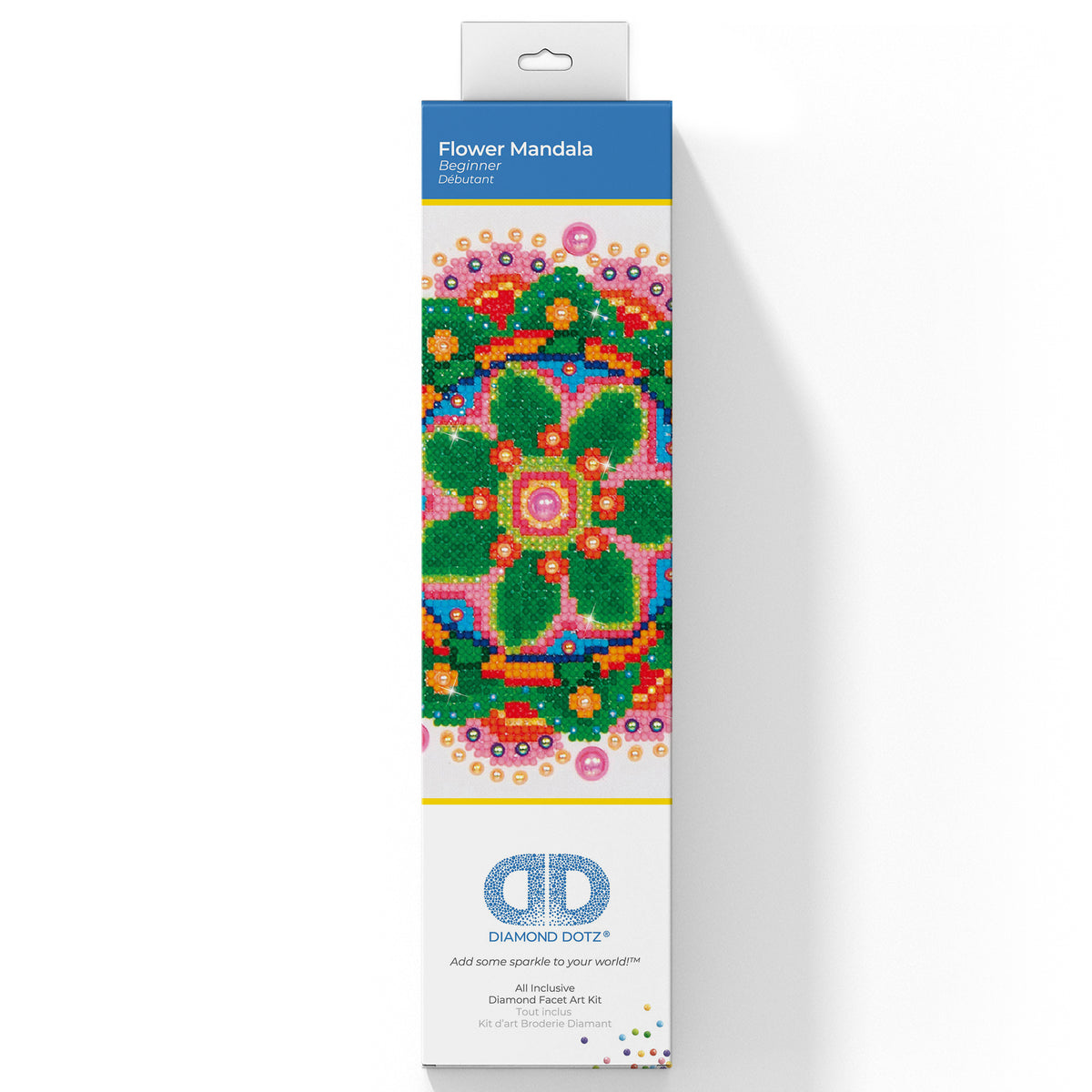 Diamond Dotz Flower Mandala diamond painting kit packaging showing the finished design