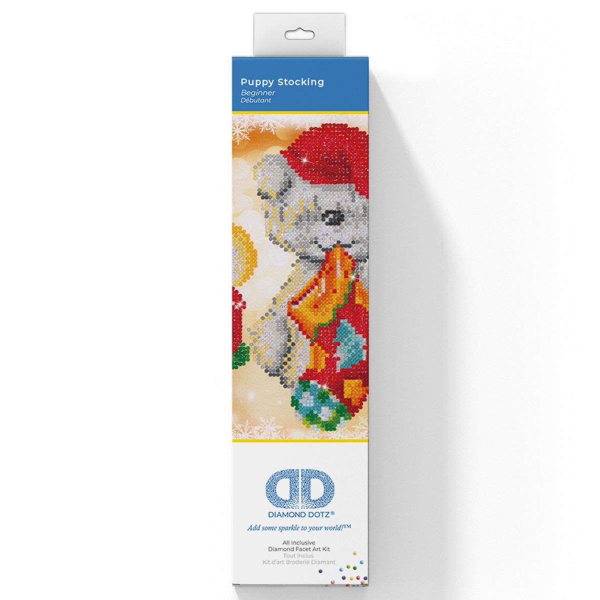 Diamond Dotz Puppy Stocking diamond painting kit packaging showing the finished design