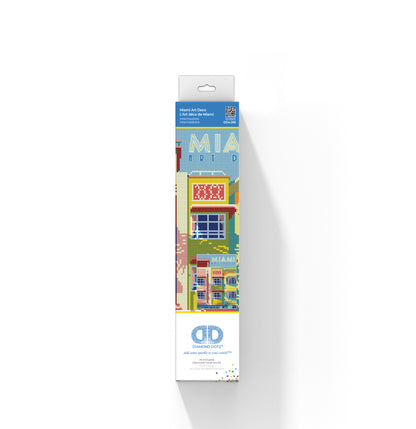 Diamond Dotz Miami Art Deco diamond painting kit showing a colourful Miami Art Deco scene