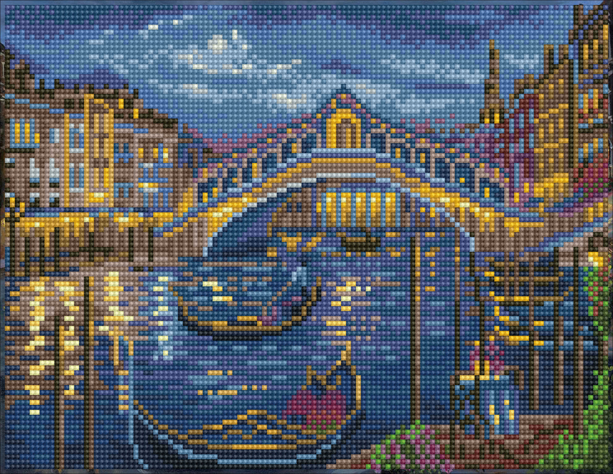 Diamond painting design of the Rialto Bridge in Venice at night