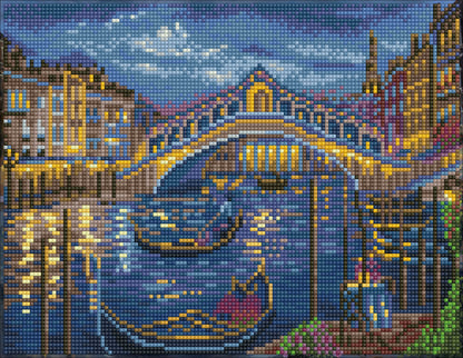 Diamond painting design of the Rialto Bridge in Venice at night