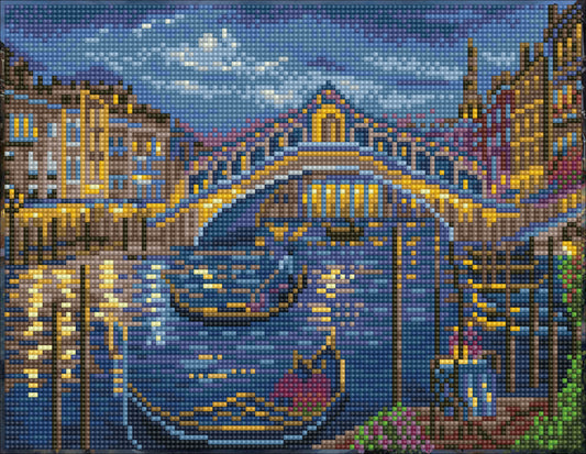 Diamond painting design of the Rialto Bridge in Venice at night