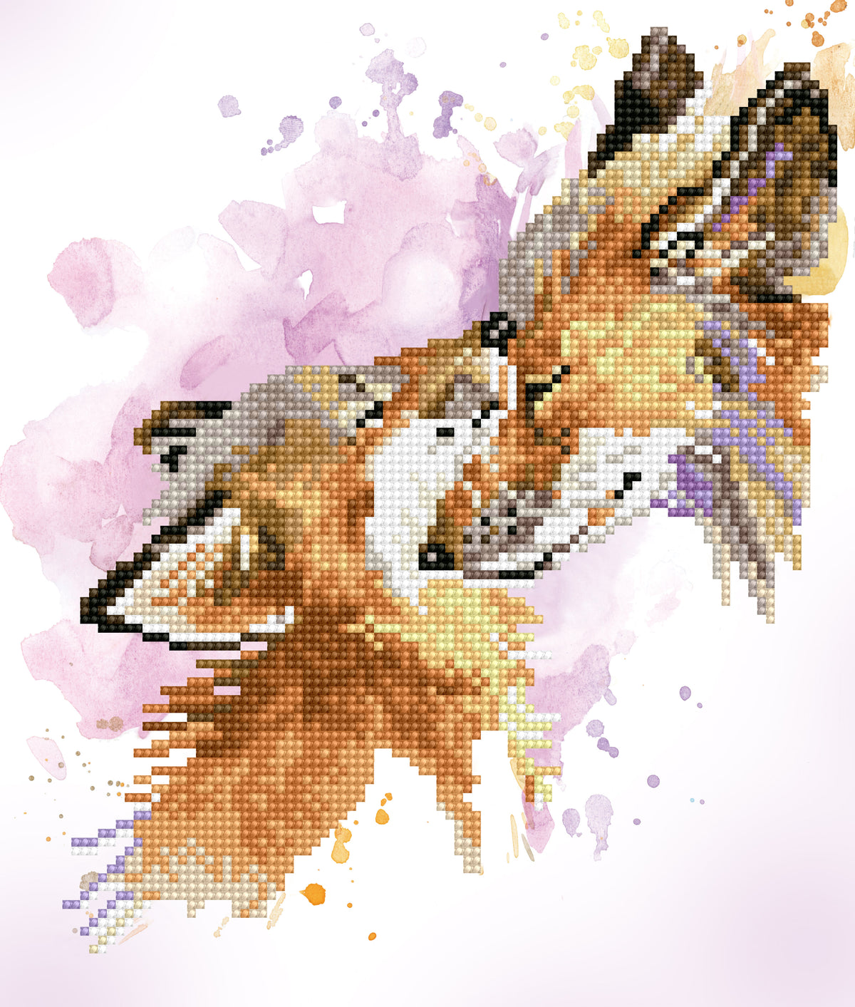 Diamond painting design of two foxes together