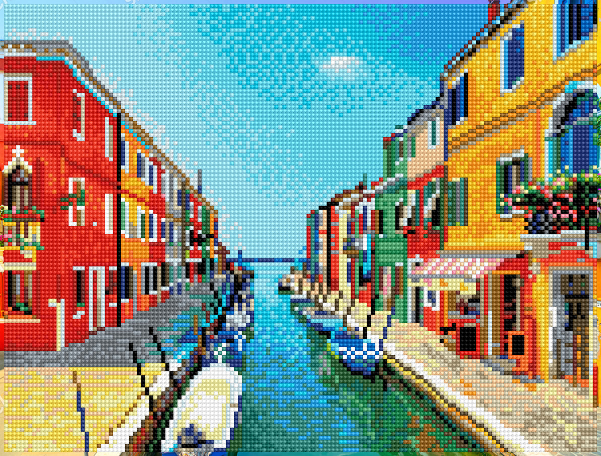 Diamond painting design of a Venetian canal in summer